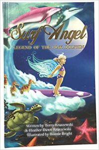 Cover art for Surf Angel: Legend of the Pink Dolphin, by Terry Kraszewski & Heather Dawn Kraszewski; illustrated by Bonnie Bright (Surf Angel Publications)