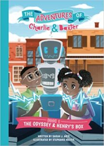 Cover art for The Odyssey & Henry’s Box (Book 1 of The Adventures of Charlie & Baxter), by Sarah J. Aris; illustrated by Stephanie Nieves (Red Rogue Press)